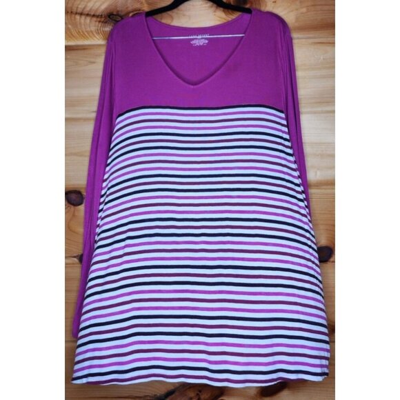 Lane Bryant Essentials Long Sleeve Striped Purple Base Mixed Print Tee Top 22/24 - Picture 2 of 9